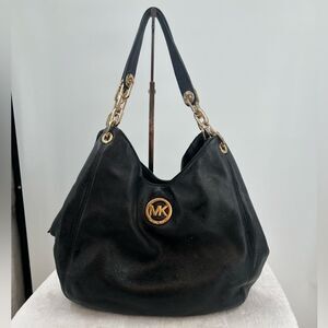 Michael Kors Large Fulton Black Pebbled Leather Shoulder Tote Bag Handbag Pusre